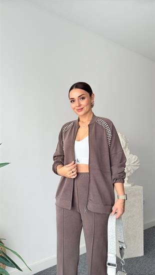 Kahve Lunes Taş Detaylı Modal Takım