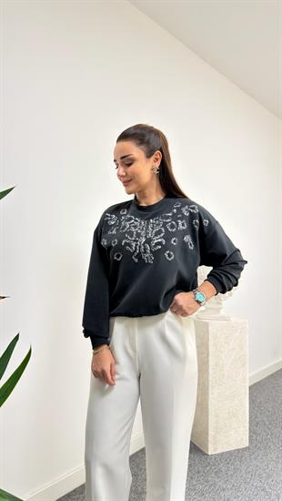 Siyah Payetli Premium Modal Sweat