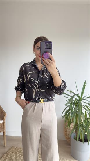 Fiona Desenli Siyah Vual Gömlek