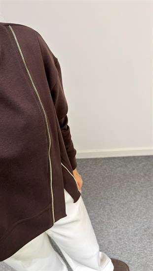 Kahve Marka Model Asimetrik Fermuarlı Sweat