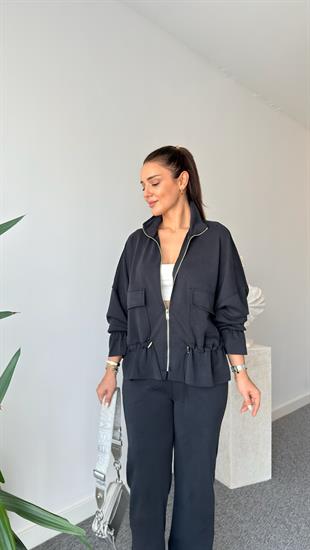 Lilda Cep Detaylı Siyah Modal Takım