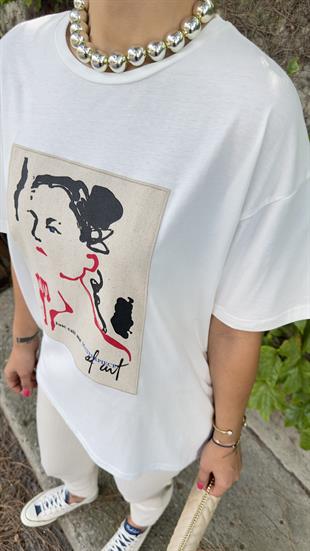 Keten Detay Kız Baskı Tshirt