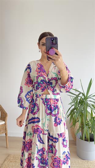 Nota Zra Model Desenli Poplin Elbise