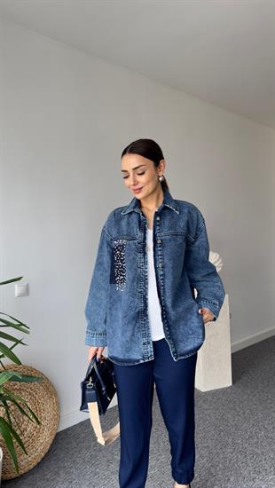 Marka Model Yanı Çakım Taşlı Kot Ceket
