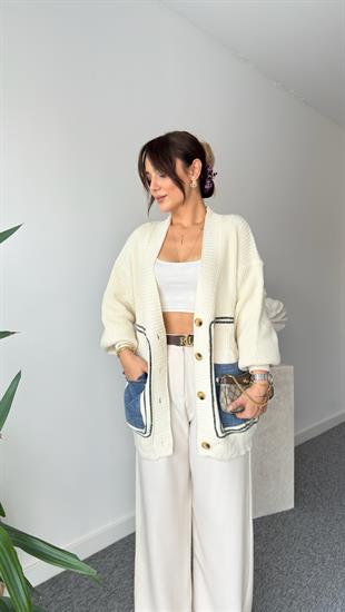 Roho Cebi Kotlu Bej Triko Hırka