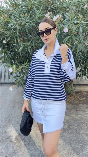 Sırtı Poplin Çizgili Sweatshirt