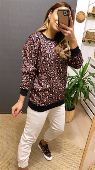 Leopar Baskı Sweatshirt