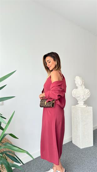 Bordo Gömlek Elbise Takım