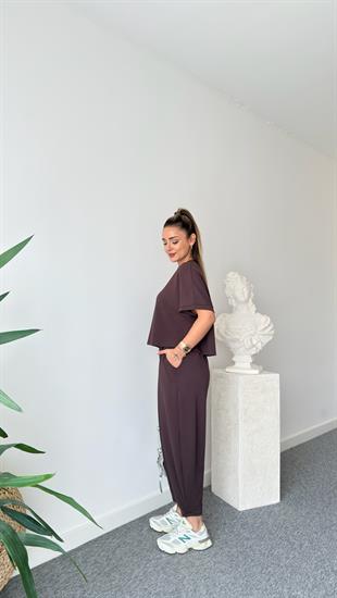 Premium Modal Kahve Şalvar Pantolon Takım