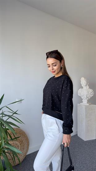 Lines Orj Model Taşlı Siyah Sweat