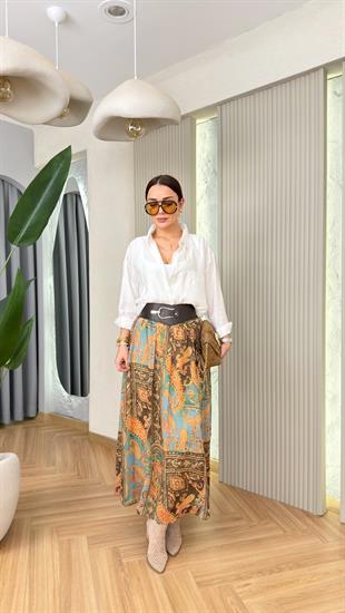 Beyaz Flara Oversize Tensel Gömlek