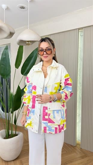 Pembe Luther Karışık Desenli Ceket