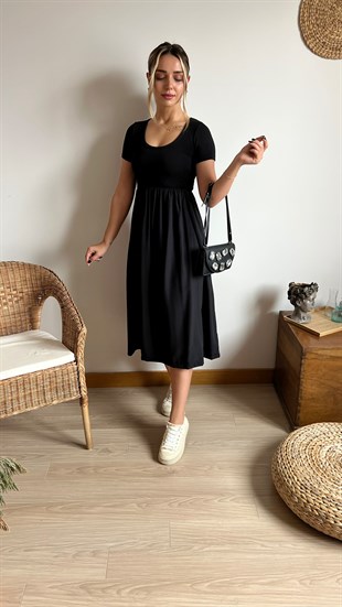 Stradivarius Model Poplin Detaylı Siyah Elbise