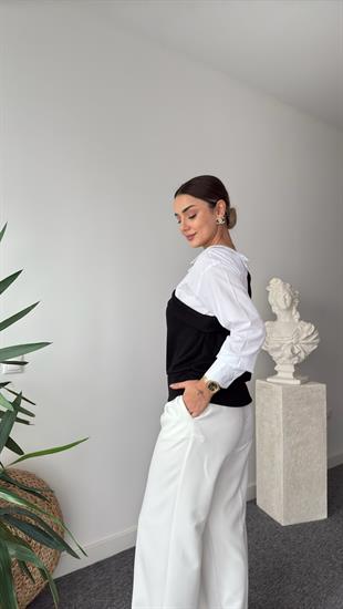 Yaka Yazılı Gömlek Detaylı Siyah Triko