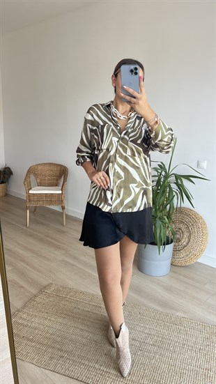 Zebra Desenli Saten Gömlek 