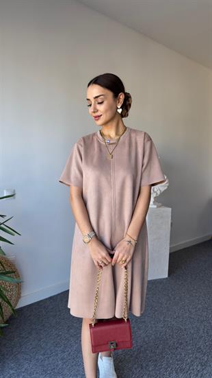 Bej Süet Basic Elbise