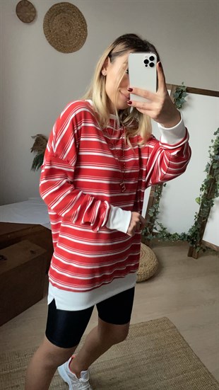 Kırmızı Şeritli Sweatshirt