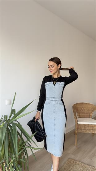 Orj Model Uzun Kol Kot Detay Tasarım Elbise