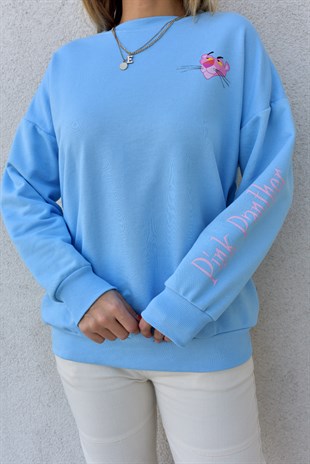 Pembe Panter Baskılı Sweatshirt