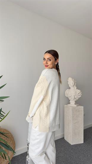 Luda Yanlar Trikolu Gri Sweatshirt
