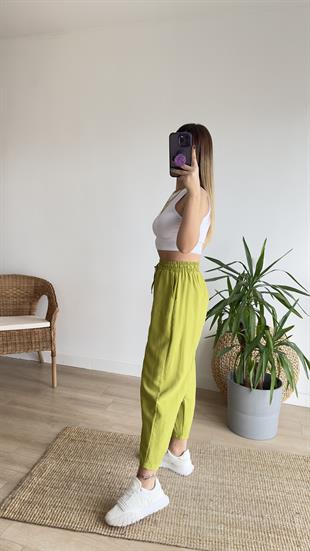 Beli Lastikli Yeşil Şalvar Pantolon