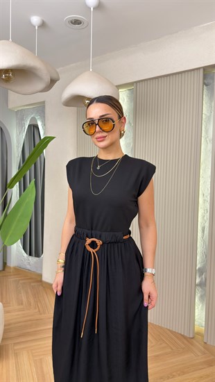 Siyah Frans Çift Parça Görünümlü Tws Model Elbise 