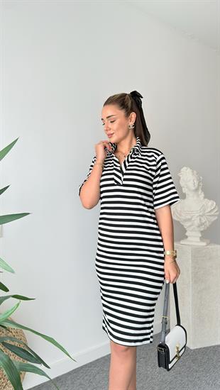 Polo Yaka Çizgili Basic Elbise