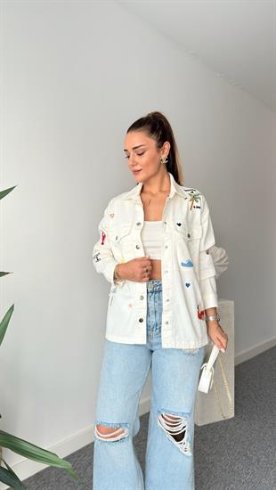Beyaz Seria Nakış Detaylı Ceket