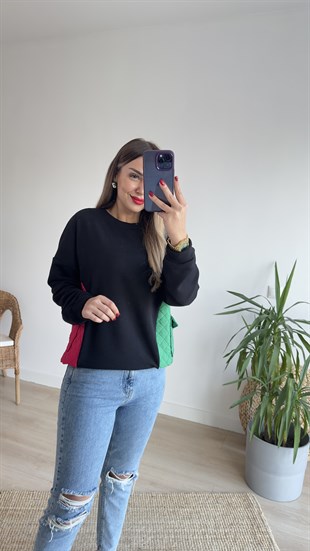 Pembe Yeşil Kapitoneli Sweat