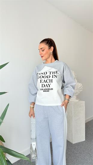 Lemit Yazı Detaylı Parçalı Sweatshirt