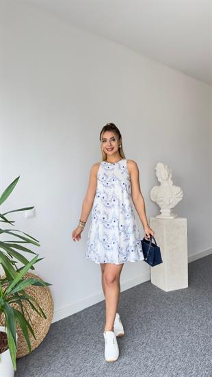 Segu Mavi İşlemeli Astarlı Elbise 