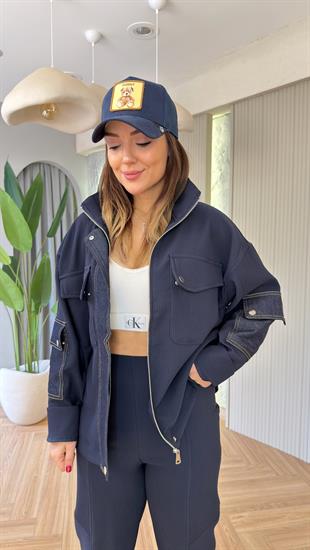 Lacivert Batie Kot Garnili Tasarım Takım