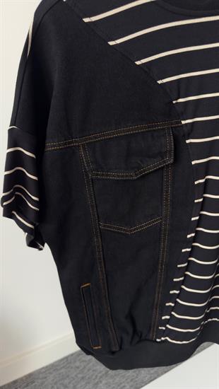 Neda Çizgili Kot Garni Siyah Tshirt