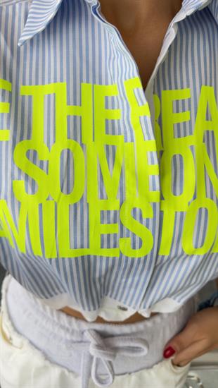 Neon Yazı Detaylı Çizgili Gömlek