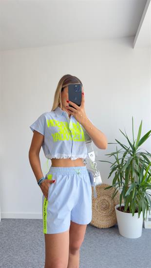 Neon Yazı Detaylı Çizgili Gömlek