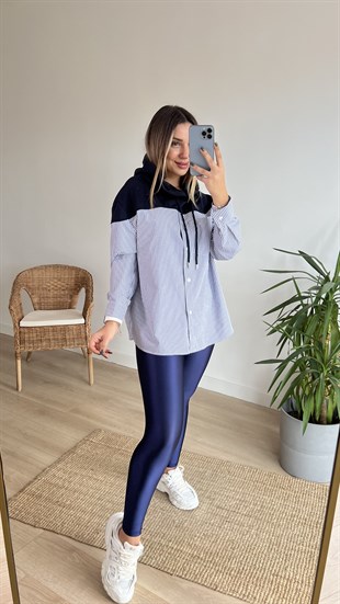 Lacivert  Gömlek Detaylı Sweatshirt 