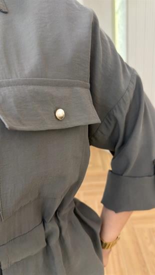 Haki Lavita Fermuarlı Bel Büzgülü Takım