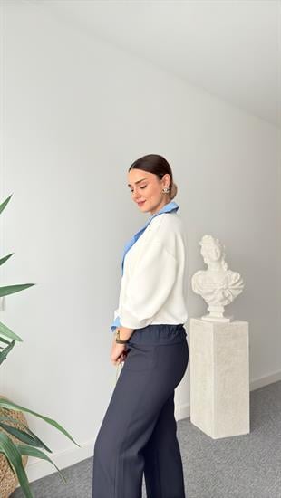 Viyana Bel Büzgülü Taşlı Poplin Garni Modal Sweat
