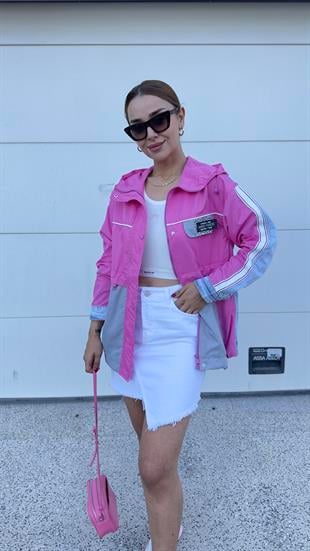 Sırtı Kot Detay Pembe Tasarım Ceket