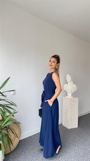 Carta Kuşaklı Lacivert Bol Paça Tulum