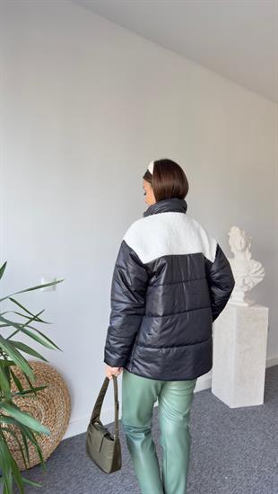 Lendi Peluş Detaylı Siyah Tasarım Mont