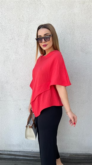 Nar Çiçeği Asimetrik Kesim Bluz