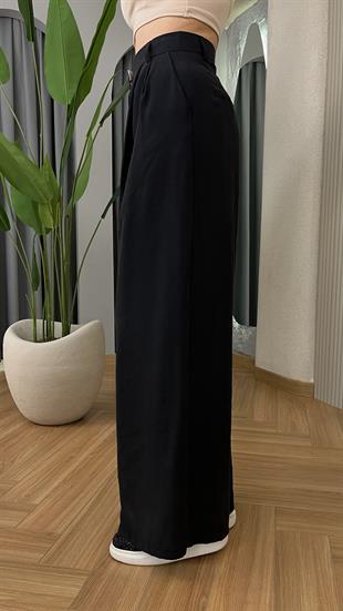 Siyah Tülna Bol Paça Tensel Pantolon