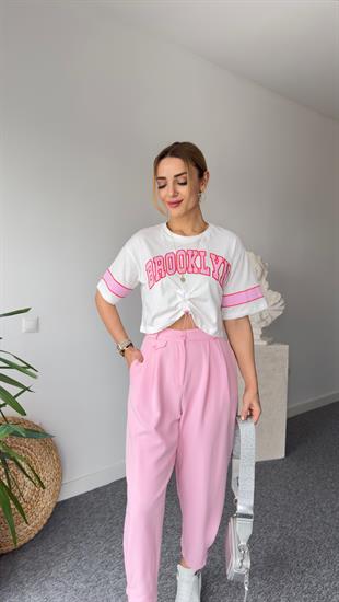 Brooklyn Yazılı Büzgülü Tshirt