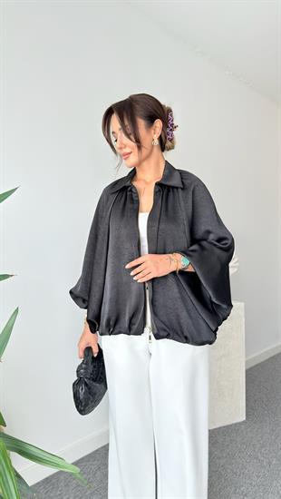 Siyah Seru Zra Model Oversize Saten Ceket  