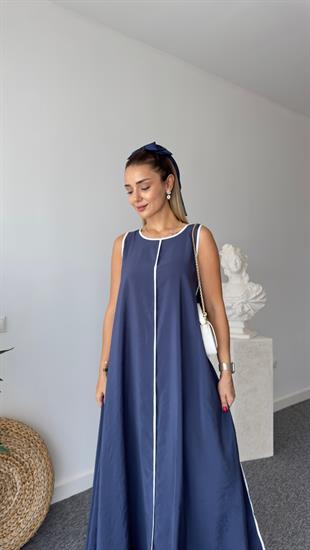 Marka Model Şeritli Maxi Lacivert Elbise