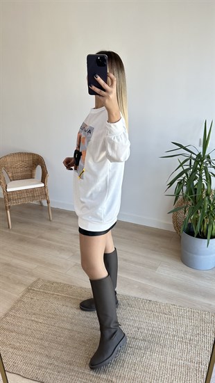 Aksesuarlı Ayıcık Baskı Sweatshirt