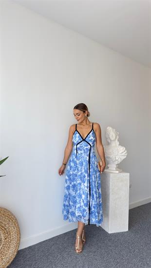 Sonia Zra Model Astarlı Mavi Şifon Elbise 