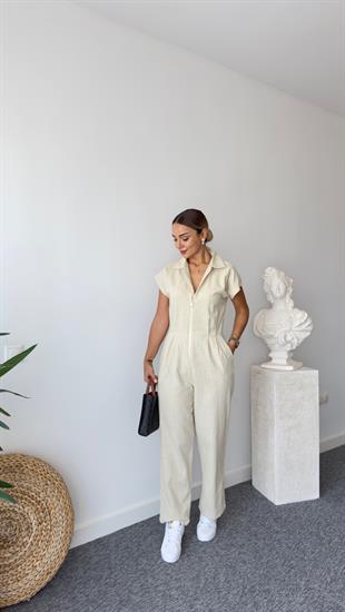 Selvie Bej Önden Fermuarlı Tulum