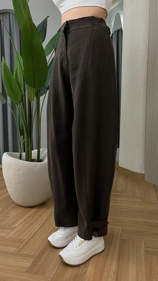 Kahve Paça Düğme Detaylı Pantolon